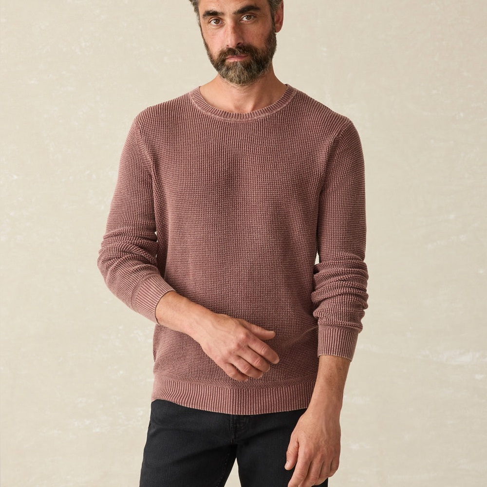 NWT Faherty Men’s Sunwashed Crewneck Cotton‎ Sweater XXL Plum Wine Casual Staple
